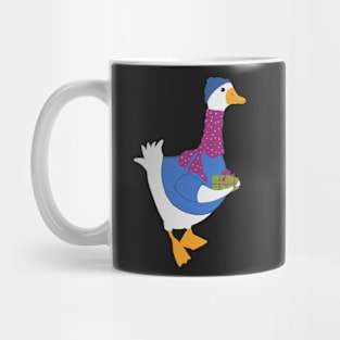 Cute goose wearing sweater scarf and Hat carrying Christmas gift Mug